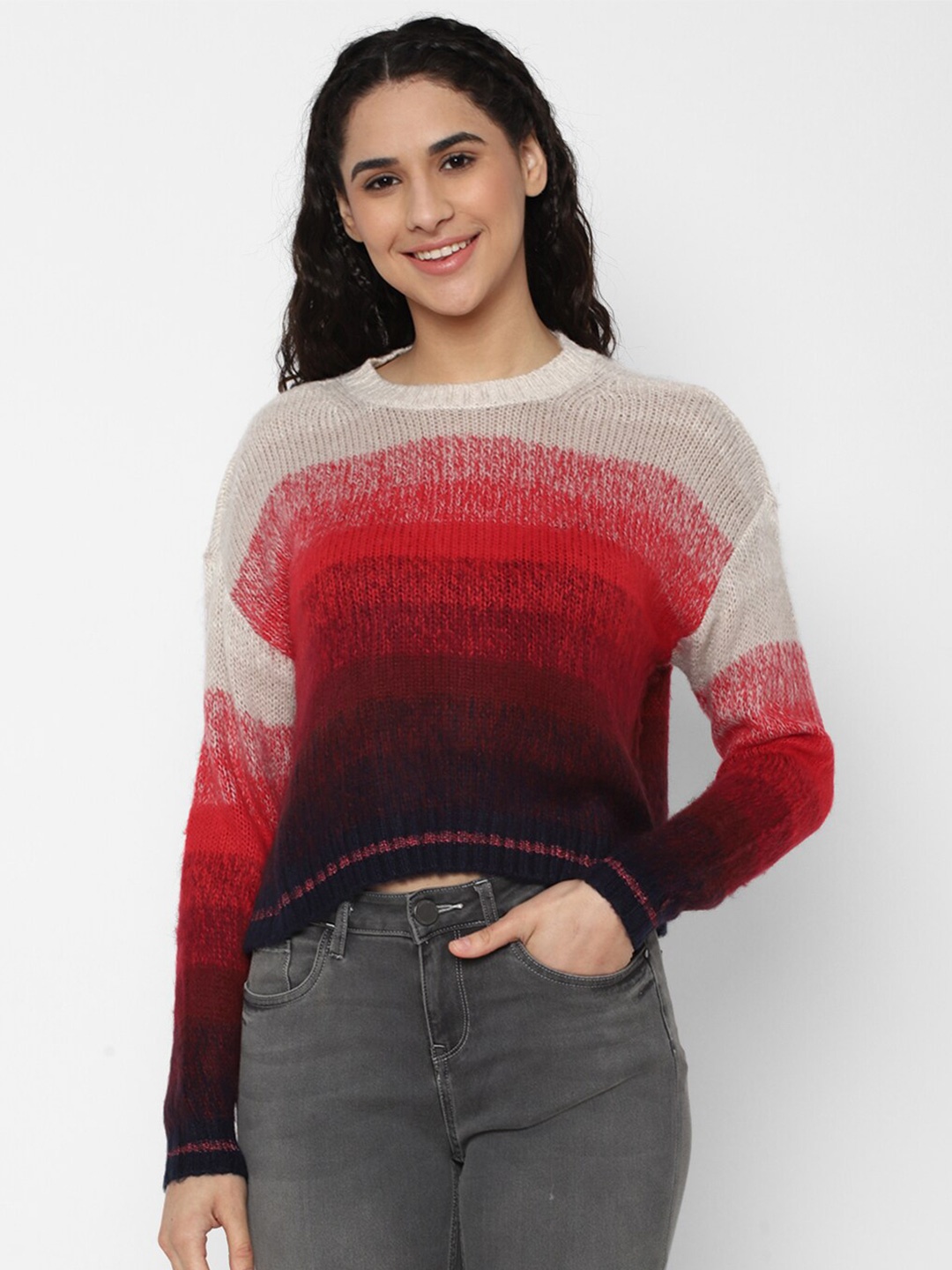 

AMERICAN EAGLE OUTFITTERS Women Striped Acrylic Pullover, Red