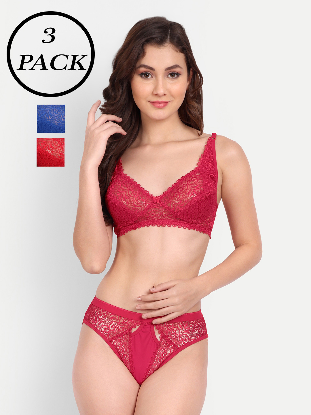 

FIMS Women Pack Of 3 Self-Design Lingerie Set, Blue