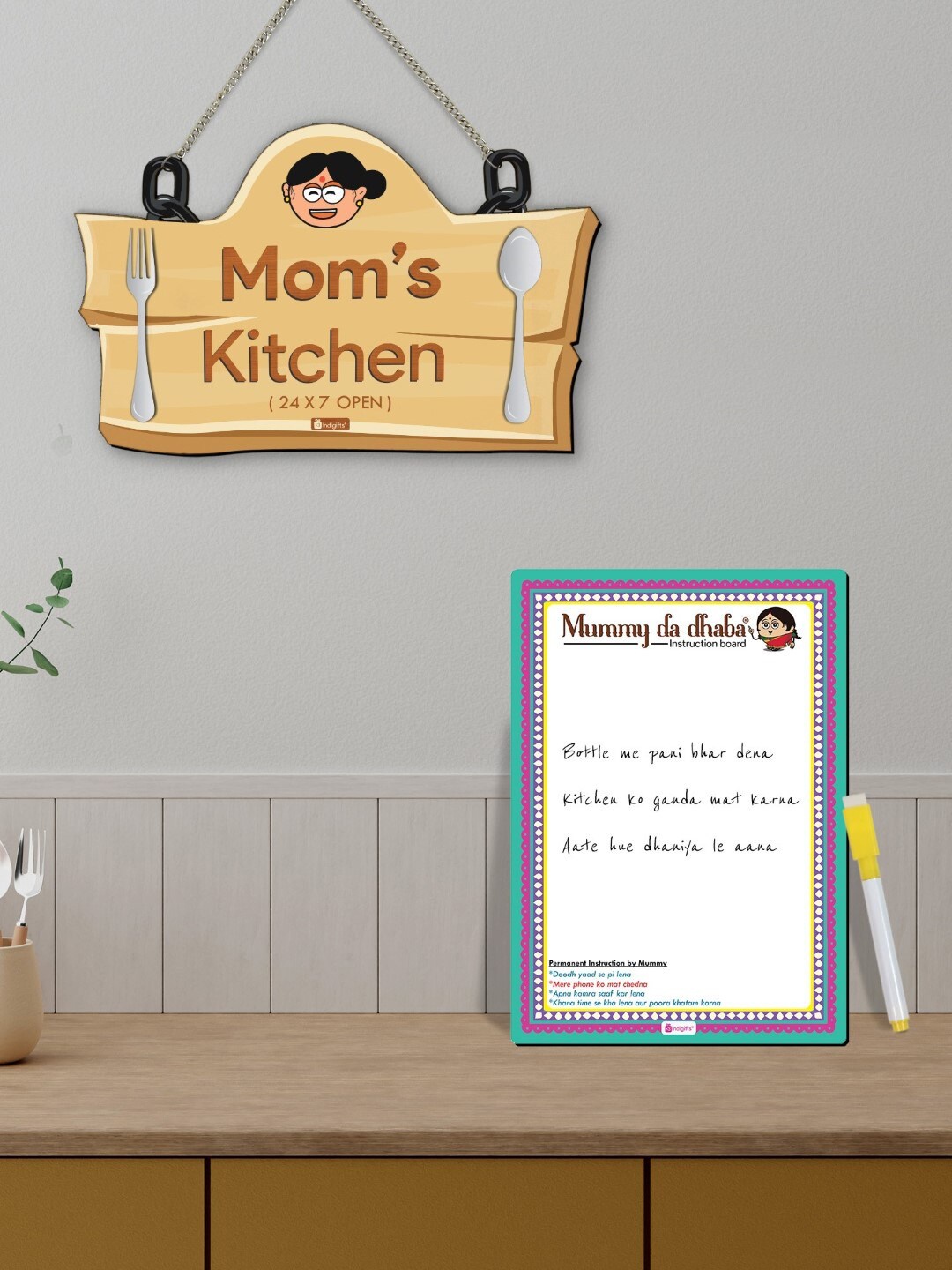 

Indigifts Brown & White Mom's Kitchen Door Signage & Magnetic Instruction Board