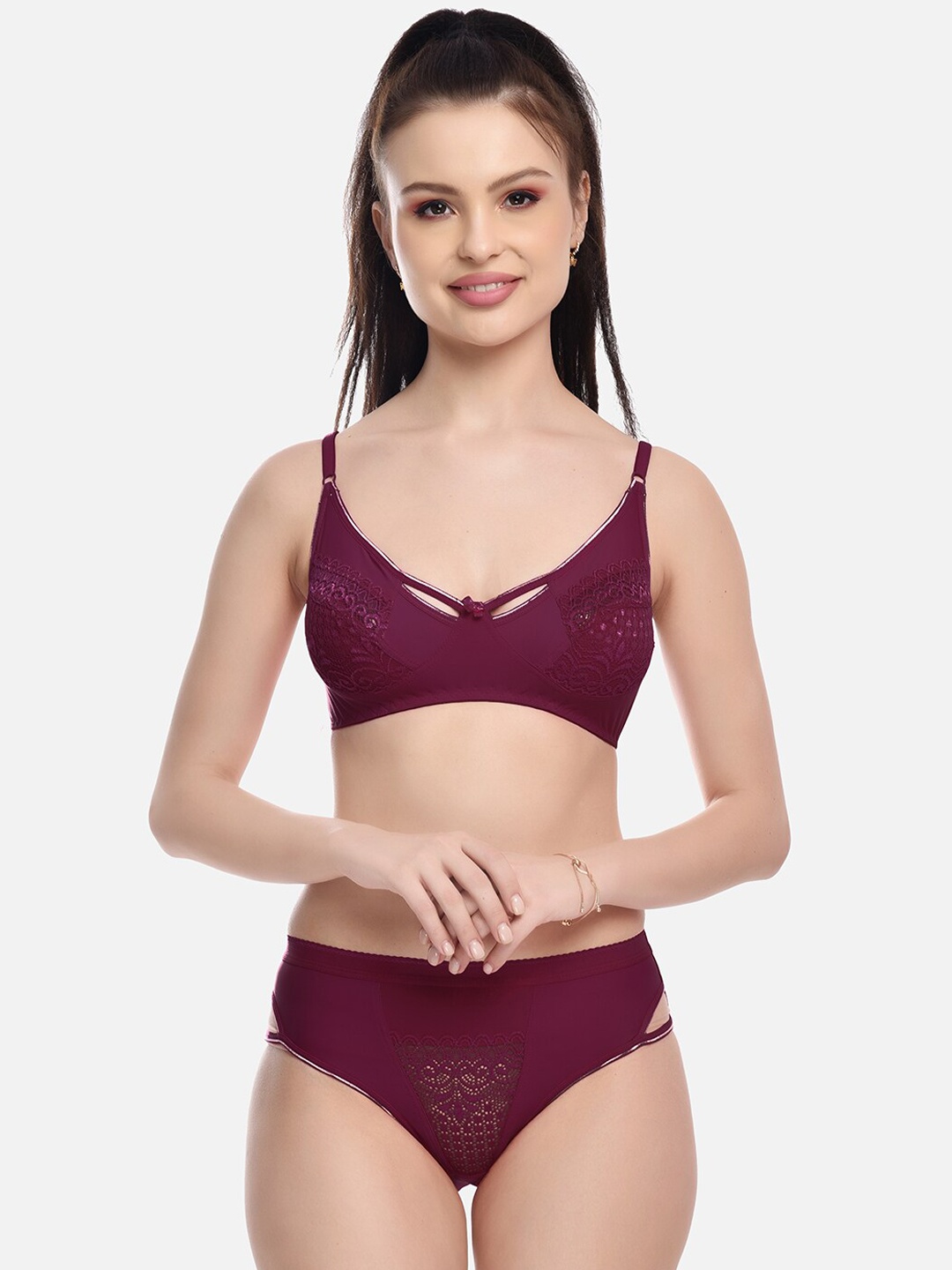 

FIMS Self-Designed Lace Lingerie Set, Burgundy