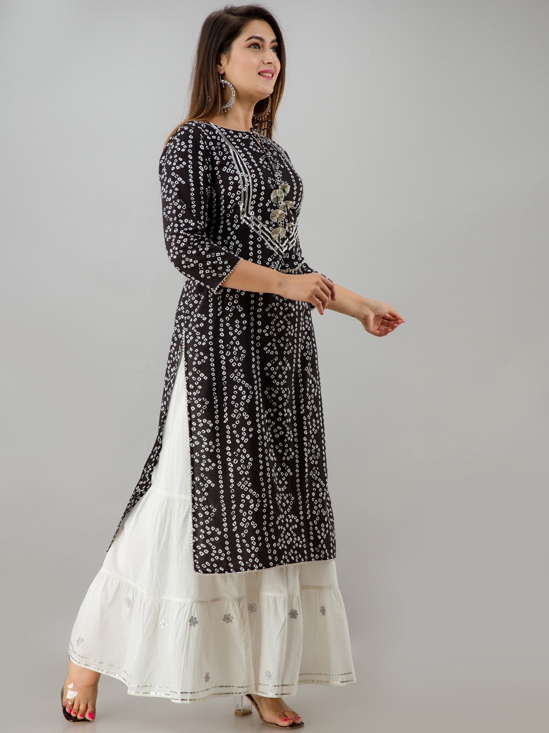 

FabbibaPrints Women Bandhani Dyed Gotta Patti Pure Cotton Kurta with Sharara, Black