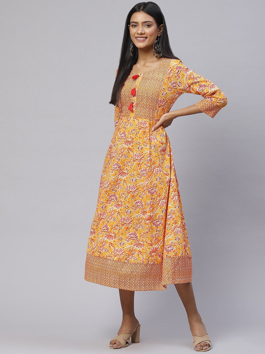 

FabbibaPrints Floral A-Line Midi Dress, Orange