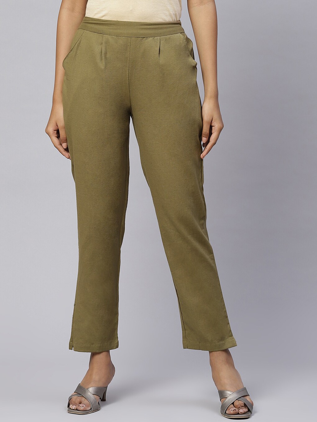 

FabbibaPrints Women Cotton Trousers, Green