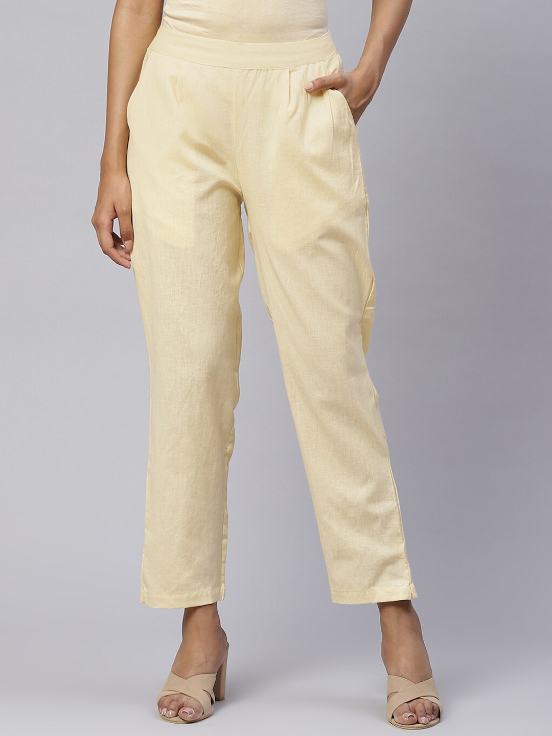 

FabbibaPrints Women Cotton Trousers, Cream
