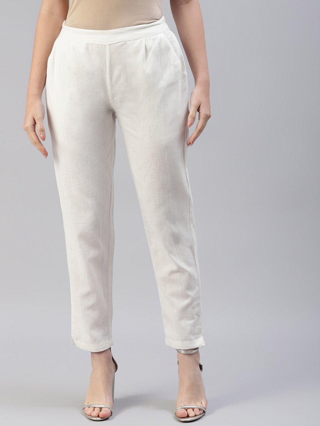 

FabbibaPrints Women Cotton Trousers, Off white