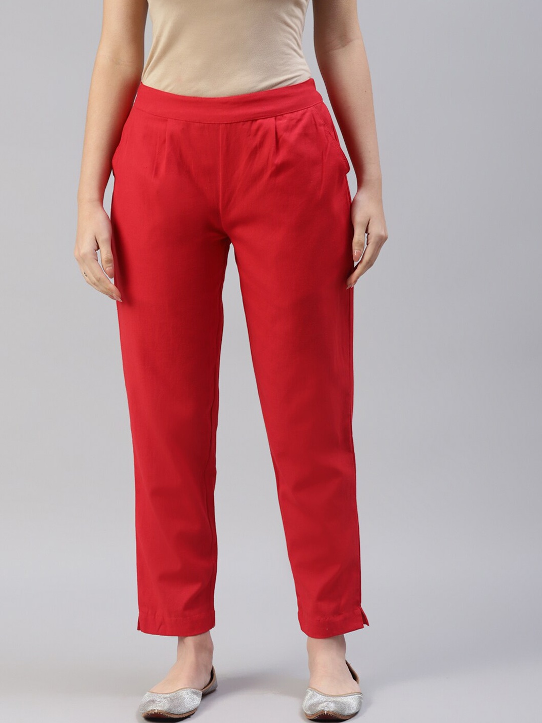 

FabbibaPrints Women Cotton Trousers, Red