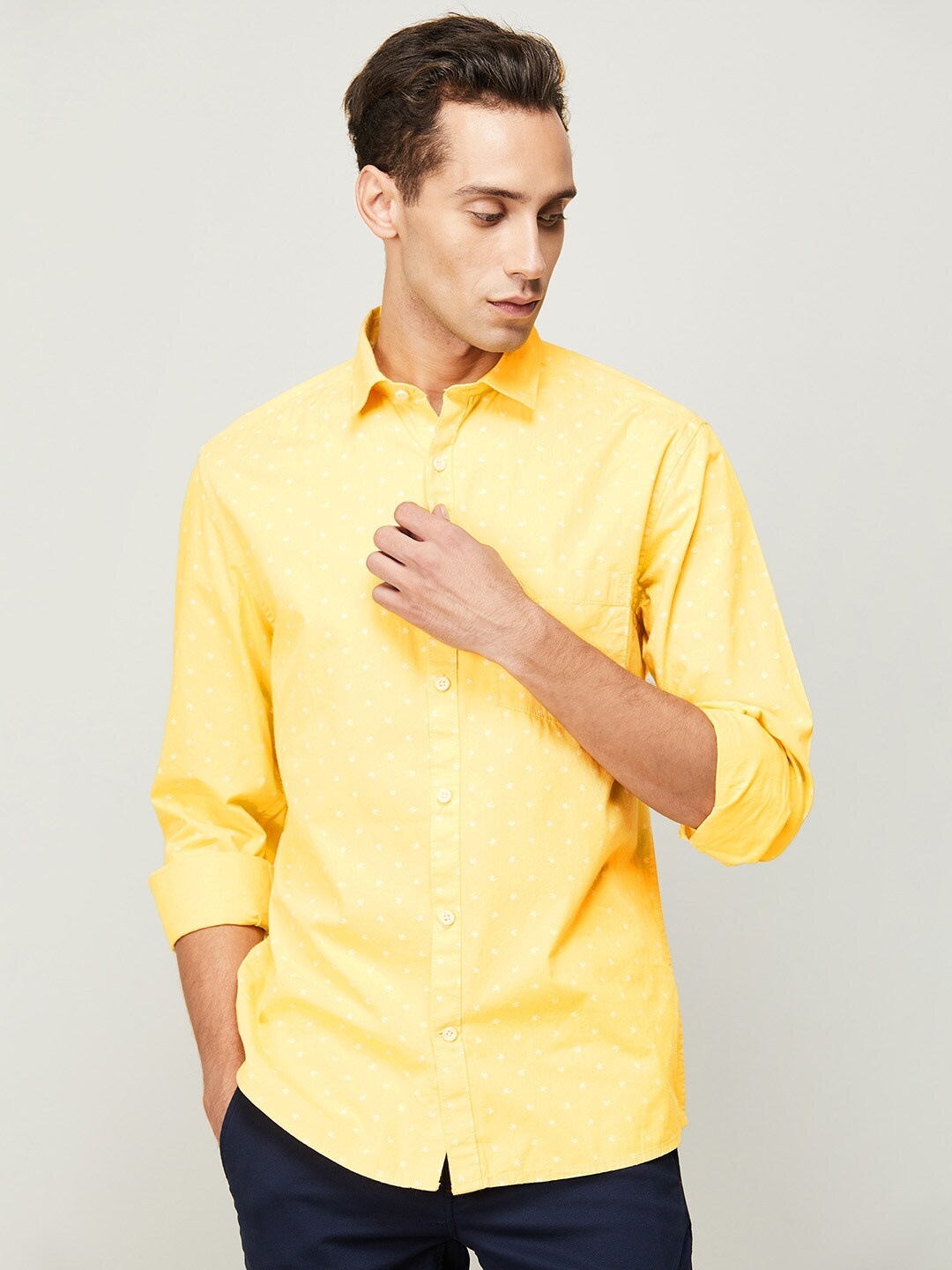 

CODE by Lifestyle Men Printed Cotton Casual Shirt, Yellow