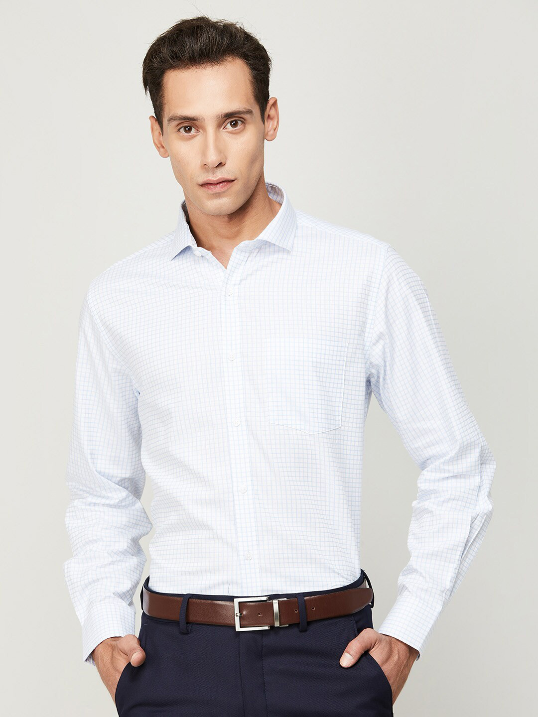 

CODE by Lifestyle Men Grid Tattersall Checks Checked Cotton Formal Shirt, Blue