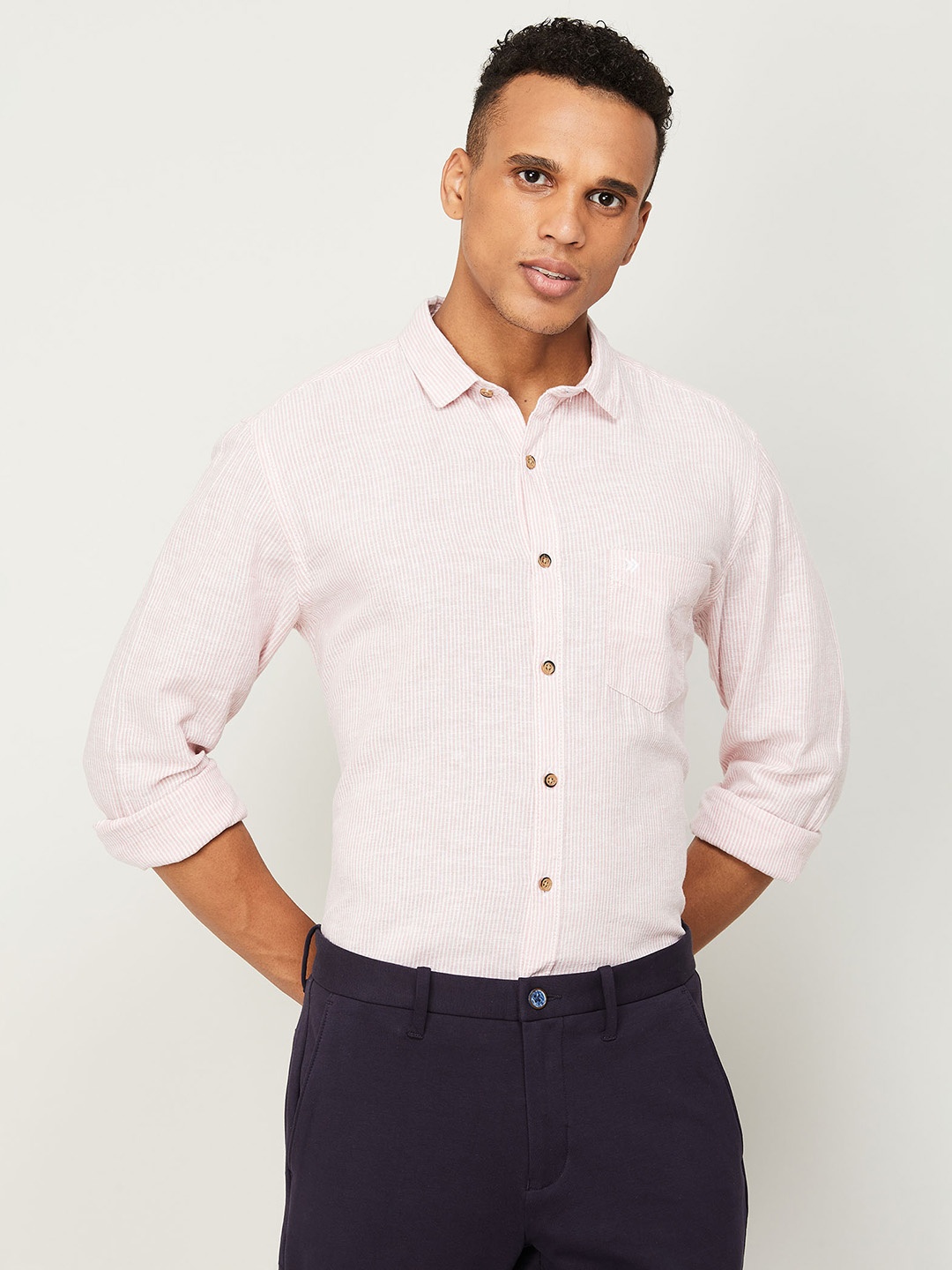 

CODE by Lifestyle Men Striped Linen Casual Shirt, Pink