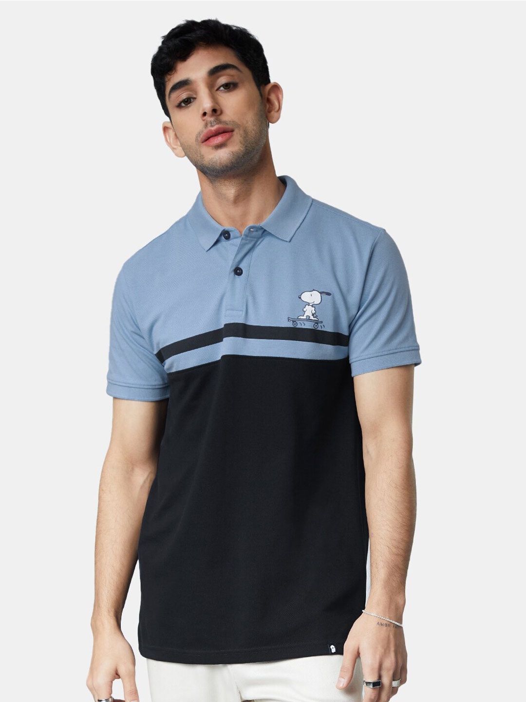 

The Souled Store Men Cotton Colourblocked Polo Collar T-shirt, Blue