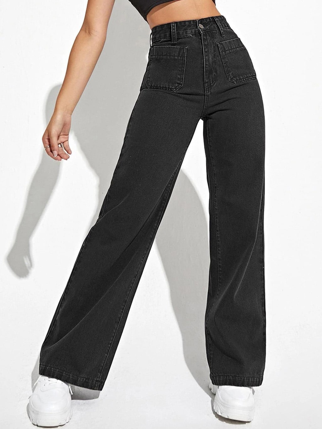 

Kotty Women Black Jean Straight Fit High-Rise Mildly Distressed Jeans
