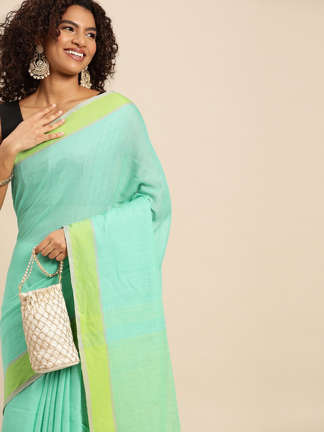 

ArtEastri Solid Pure Cotton Saree, Sea green