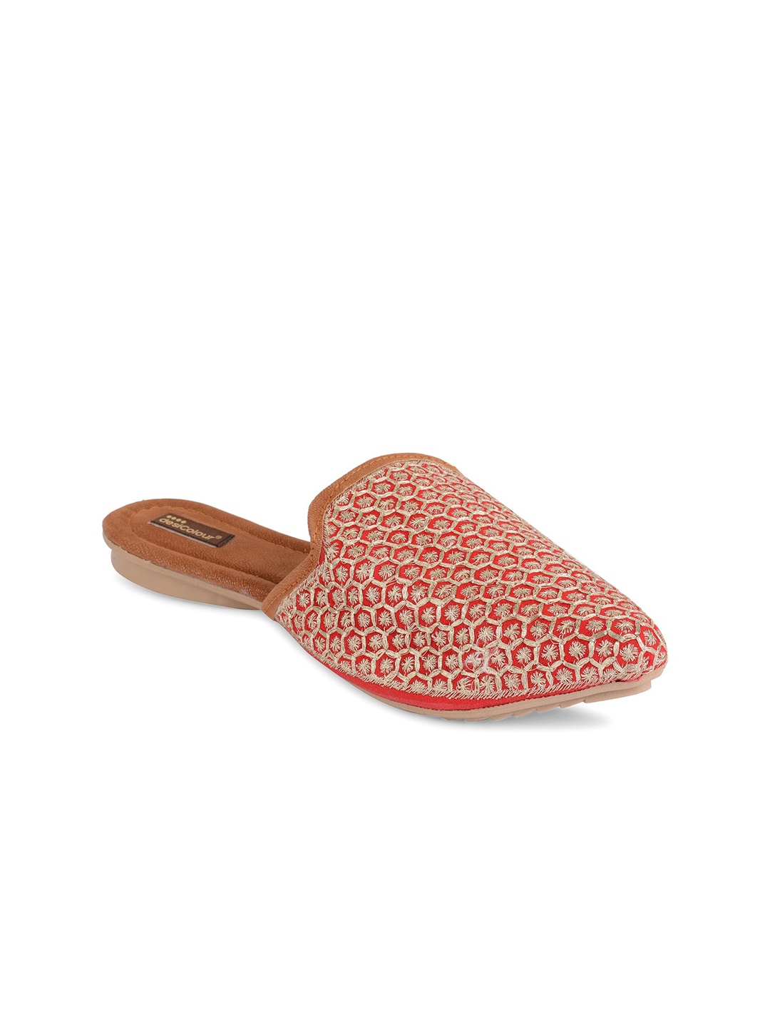 

DESI COLOUR Women Embroidered Ethnic Mules, Red