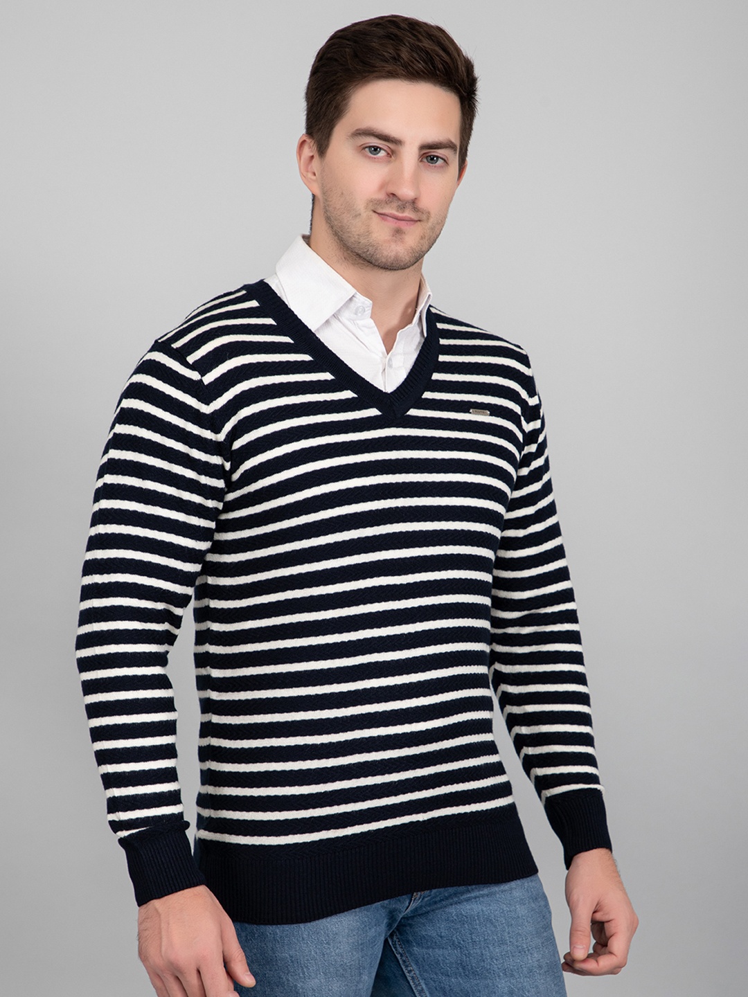 

GODFREY Men Acrylic Striped Pullover, Black