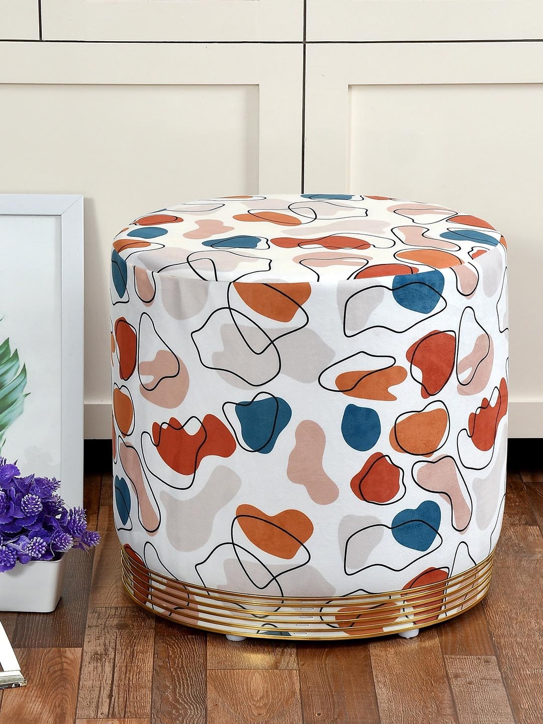 

RIANCE CREATIONS White & Blue Abstract Printed Ottoman