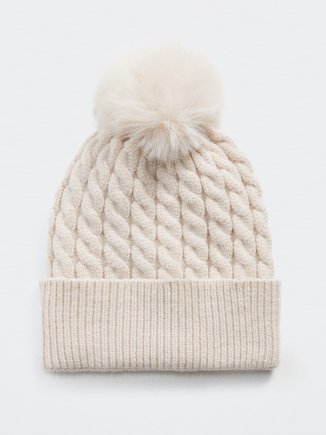

Mango Kids Girls Cable Knit Detail Sustainable Beanie, Beige