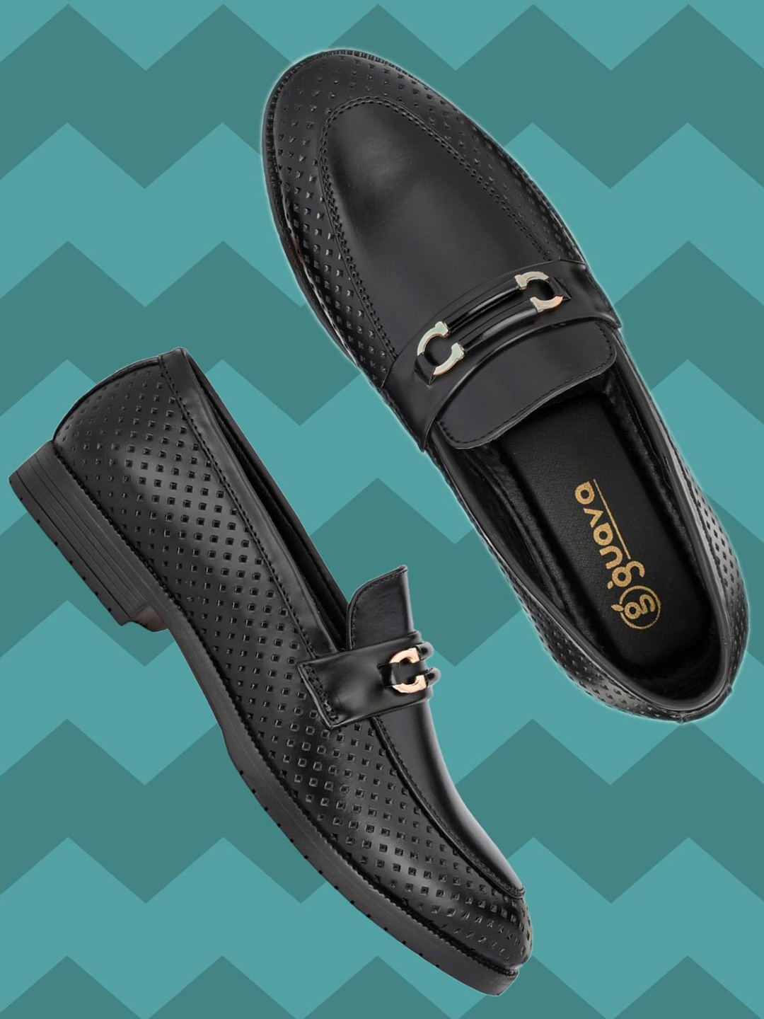 

Guava Men Textured Formal Loafers, Black