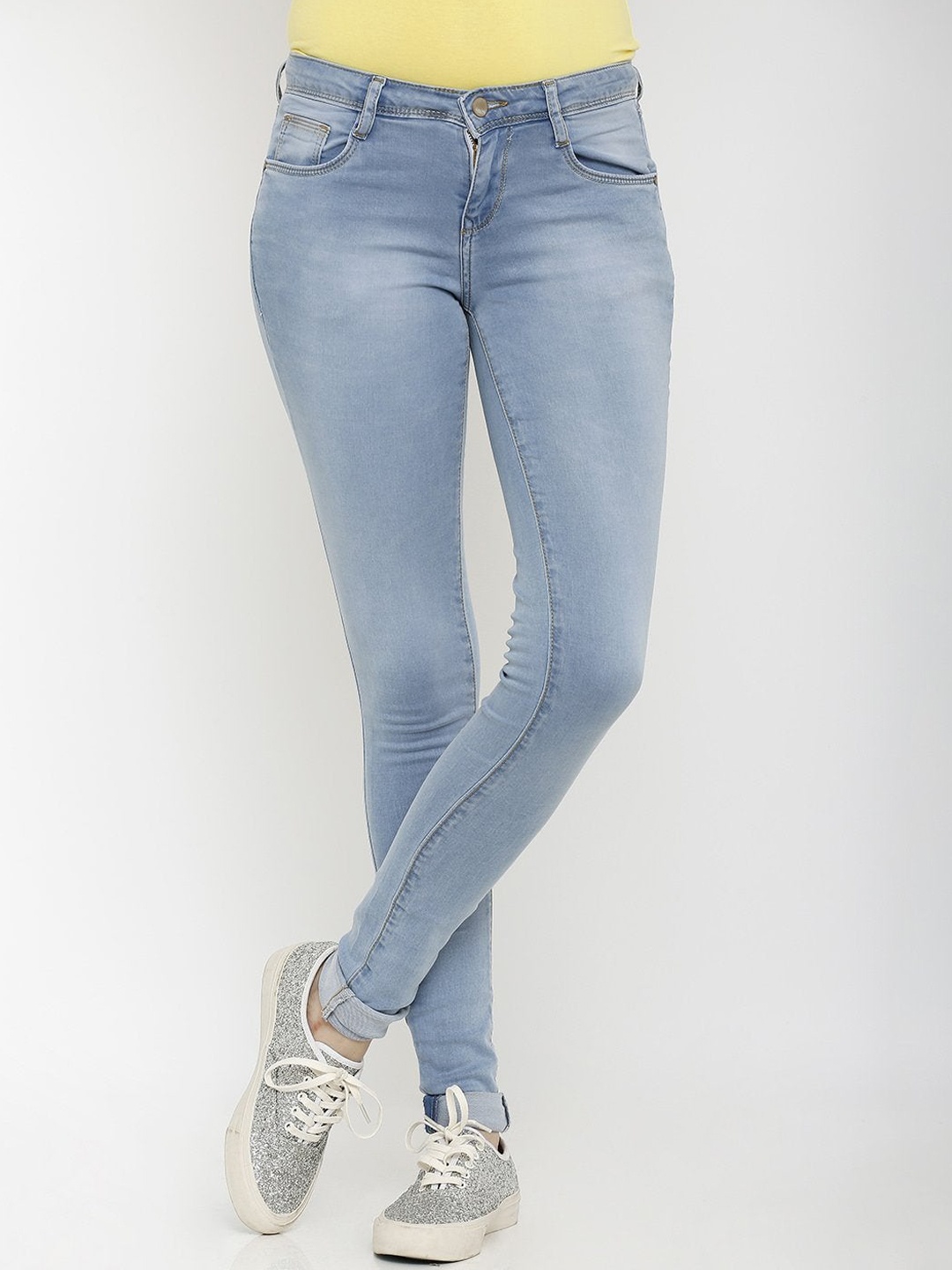

Kraus Jeans Women Skinny Fit High-Rise Heavy Fade Stretchable Jeans, Blue