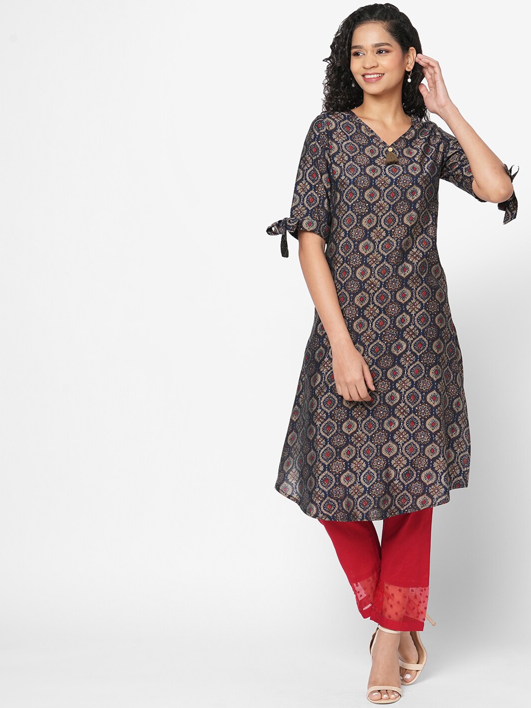 

Fusion Beats Women Ethnic Motifs Printed Kurta, Navy blue