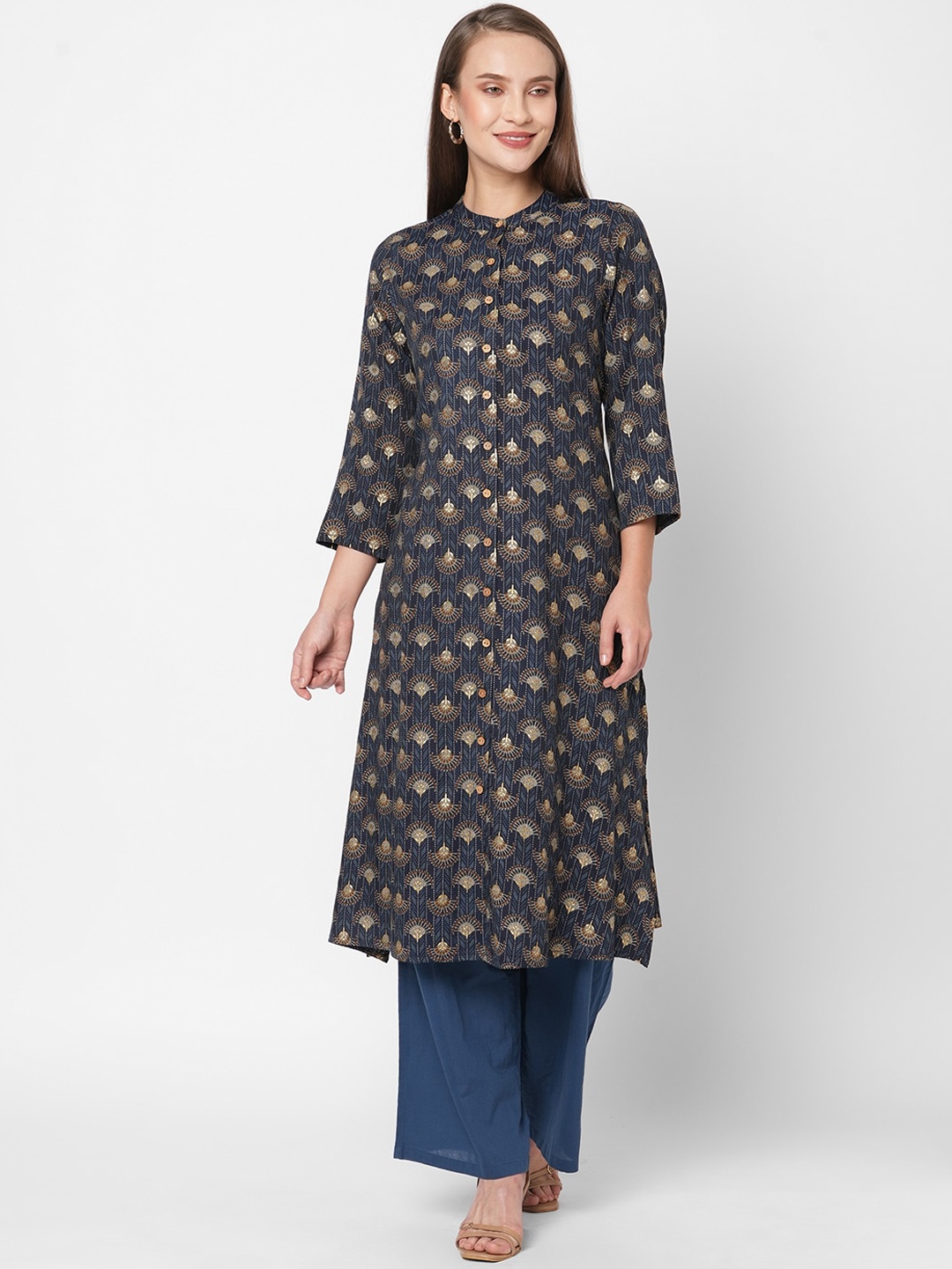 

Fusion Beats Women Ethnic Motifs Printed Kurta, Navy blue