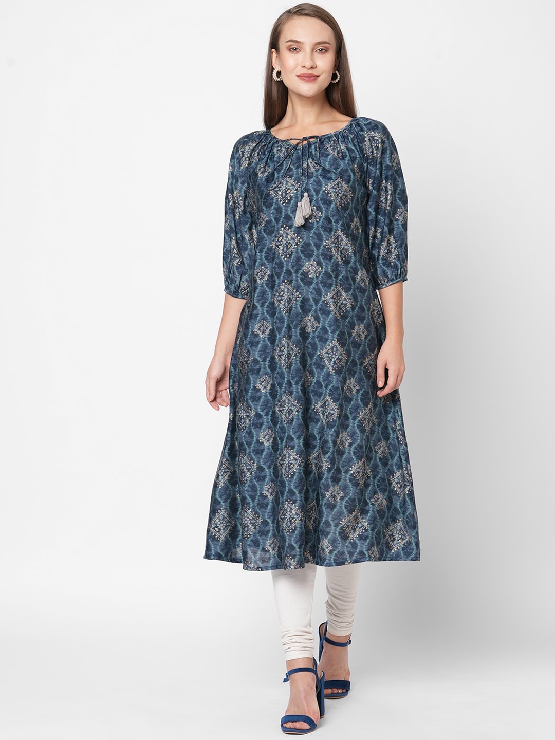 

Fusion Beats Women Ethnic Motifs Printed Kurta, Navy blue