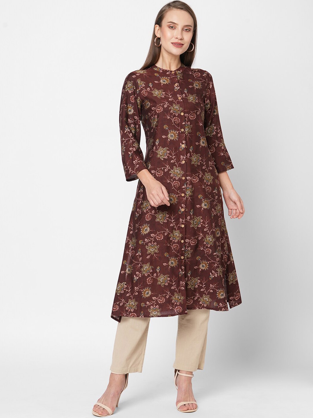 

Fusion Beats Women Floral Printed Kurta, Brown