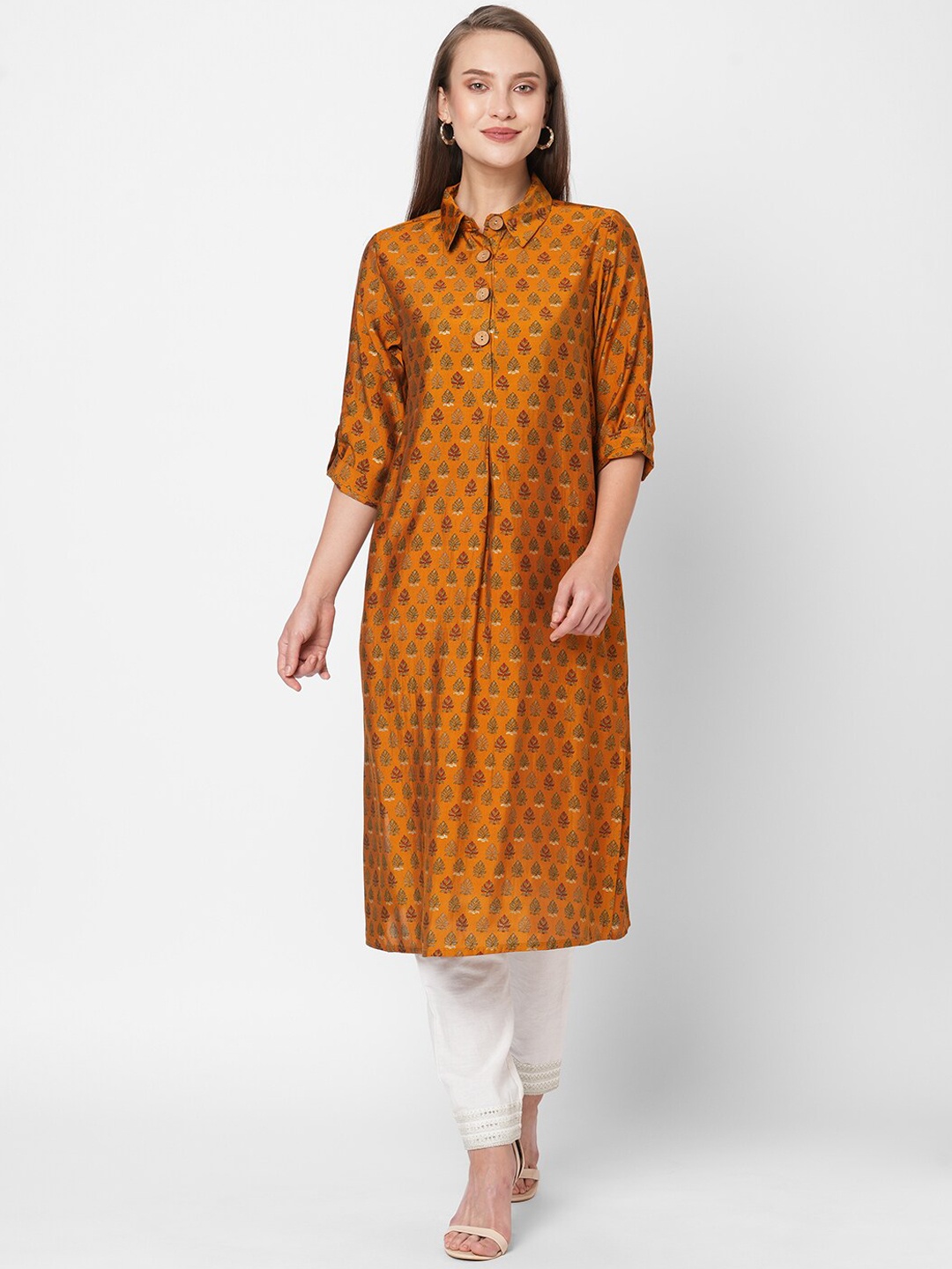 

Fusion Beats Women Ethnic Motifs Printed Kurta, Mustard