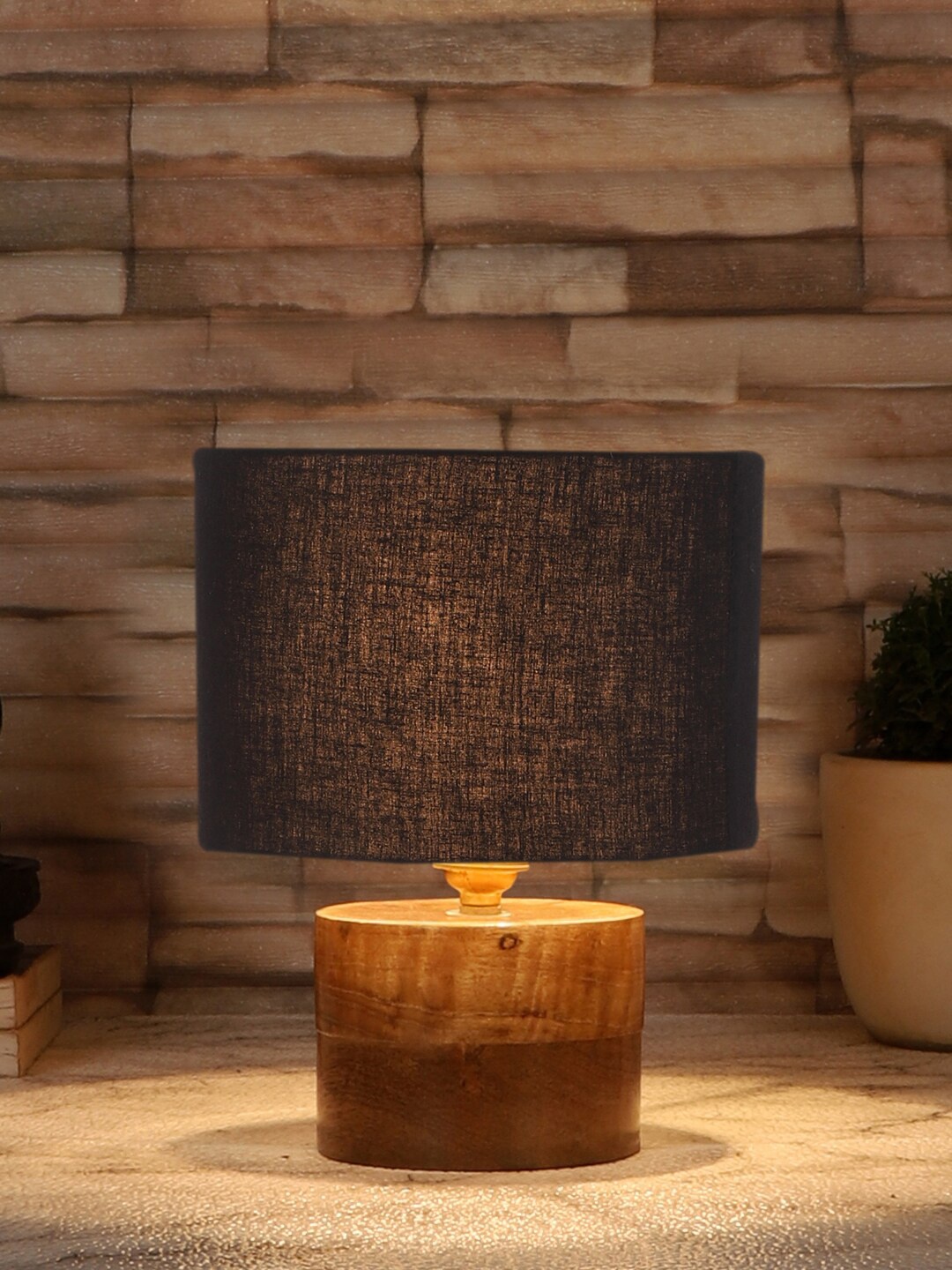 

Devansh Black Textured Table Lamp with Natural Wood Base