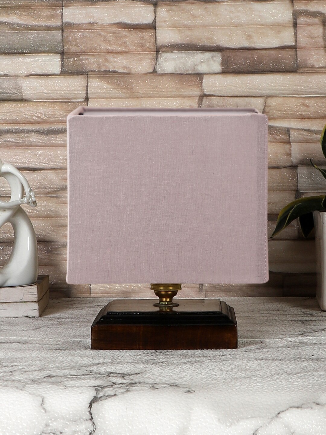 

Devansh Grey Cotton Table Lamp With Brown Wood Square Base