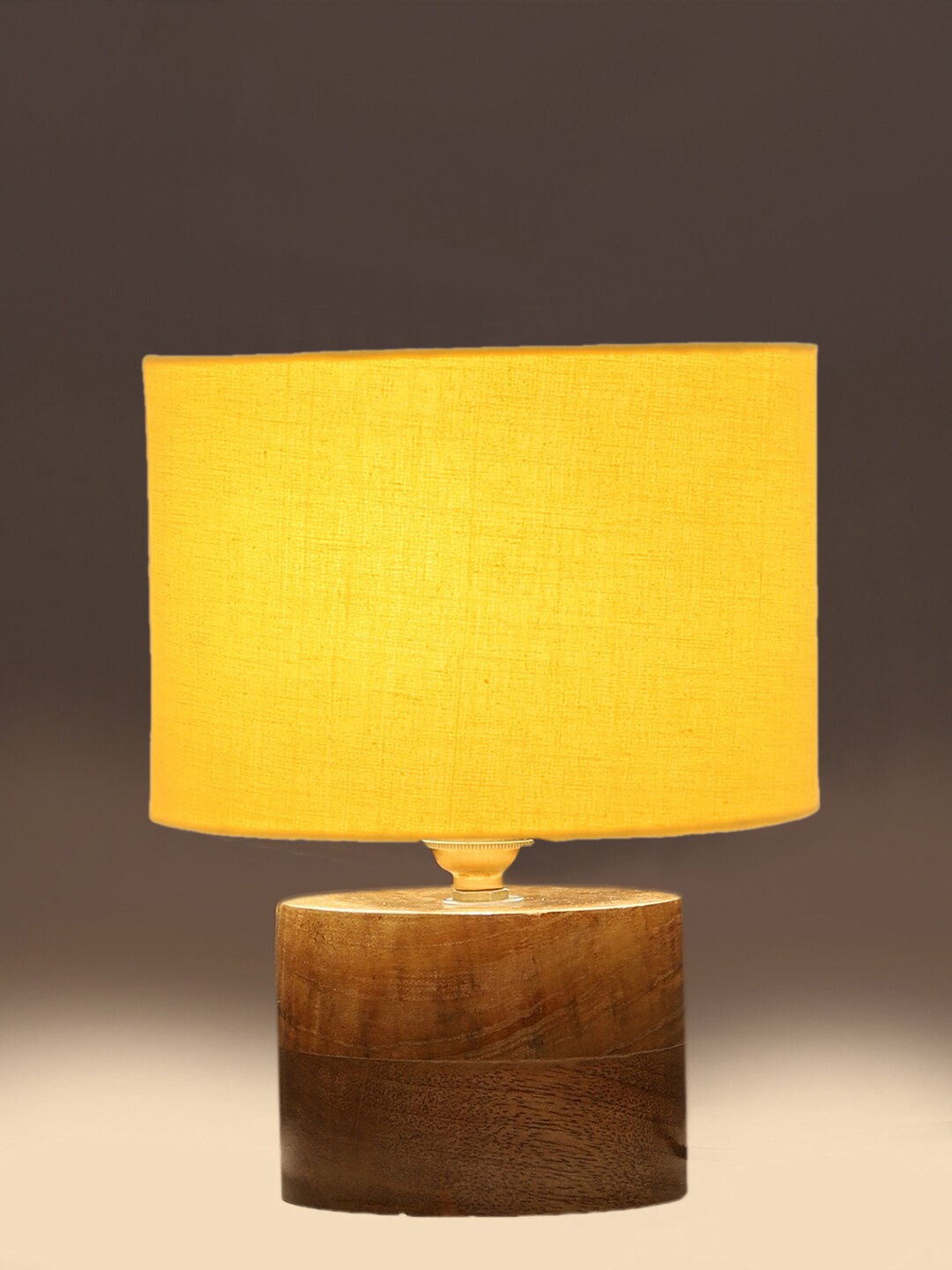 

Devansh Yellow Textured Cotton Table Lamp With Natural Wood Base