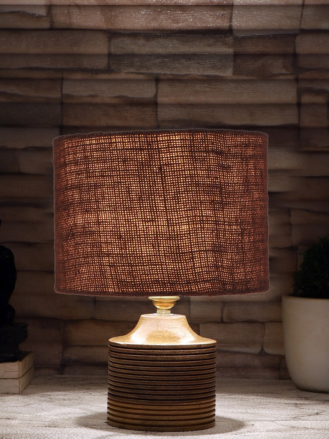

Devansh Brown Textured Jute Table Lamps With Natural Wood Base