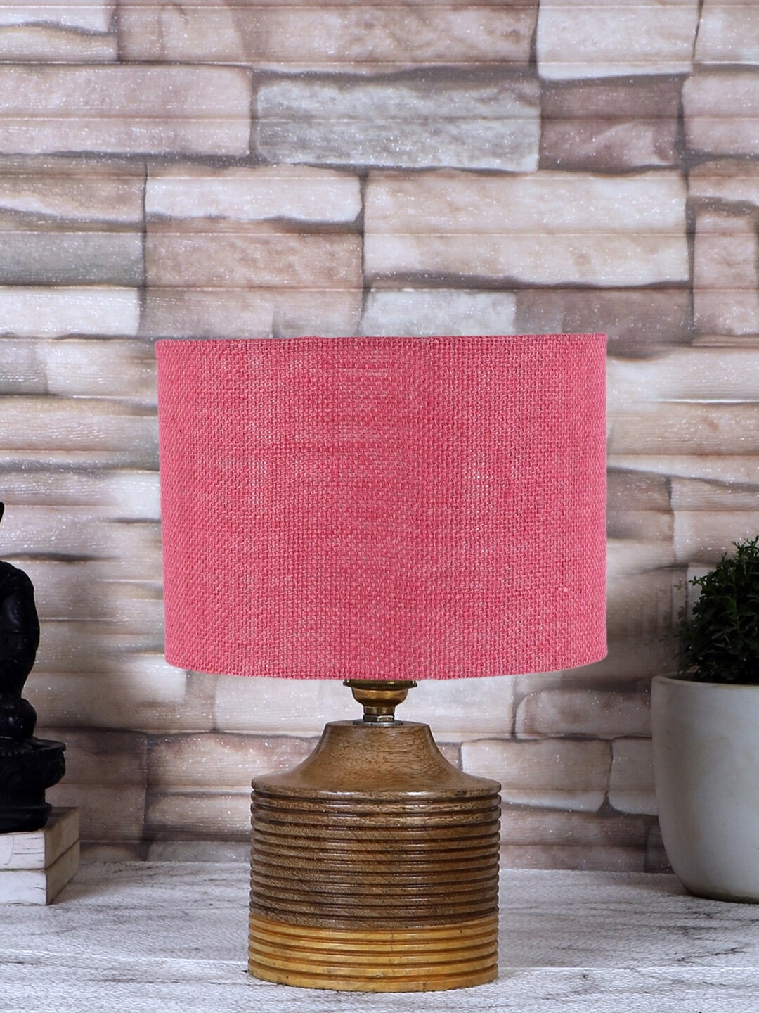 

Devansh Pink & Brown Wooden Cylindrical Table Lamp With Jute Shade