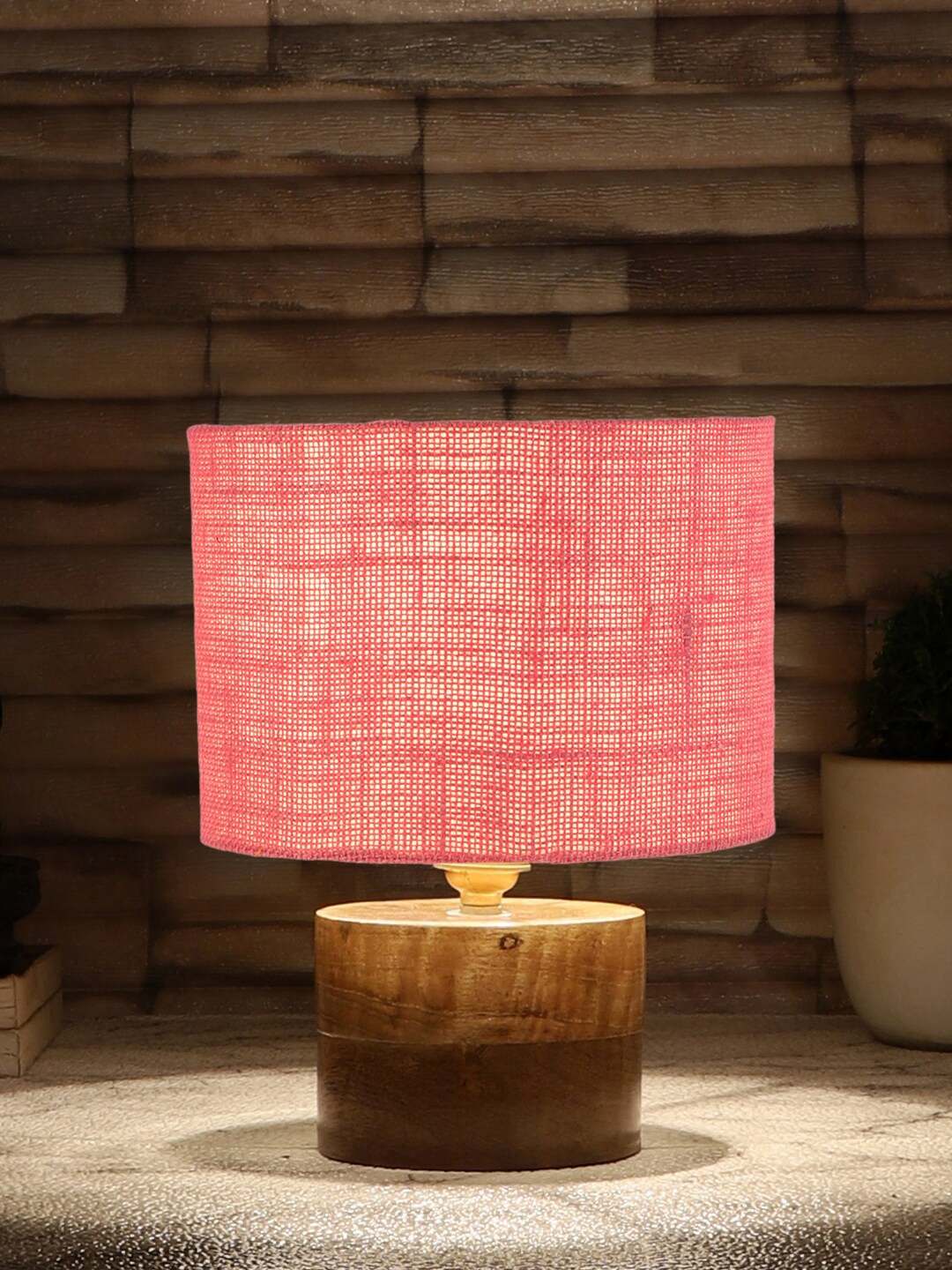 

Devansh Pink & Brown Wooden Cylindrical Table Lamp With Jute Shade