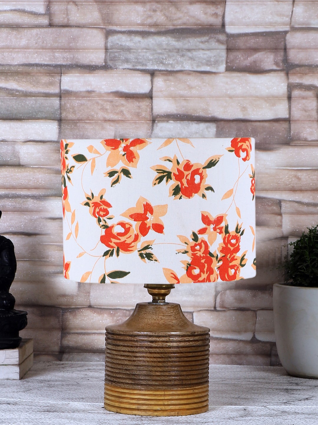 

Devansh Brown & White Floral Printed Wood Table Lamp