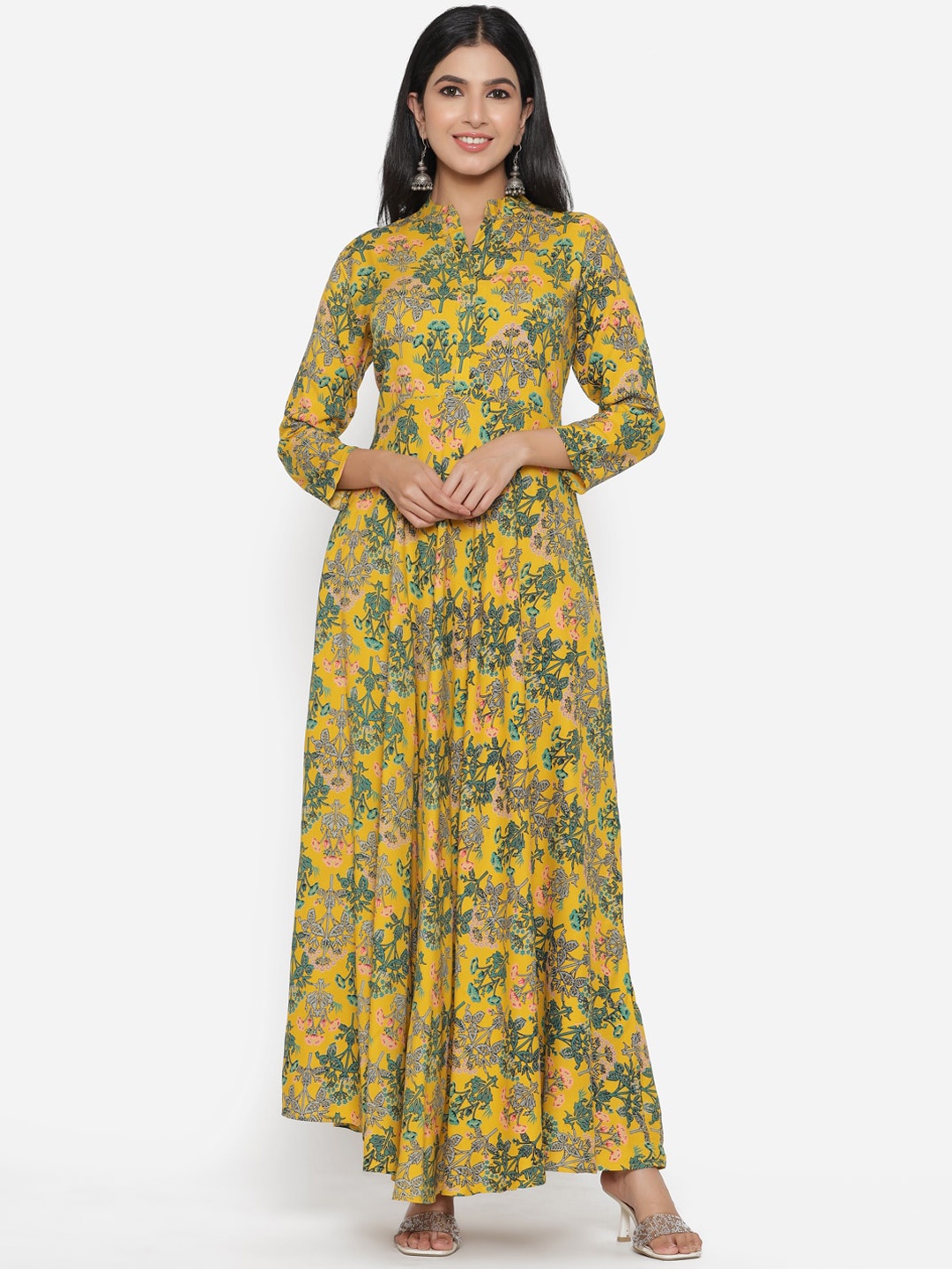 

PURSHOTTAM WALA Women Printed Floral Anarkali Kurta, Yellow