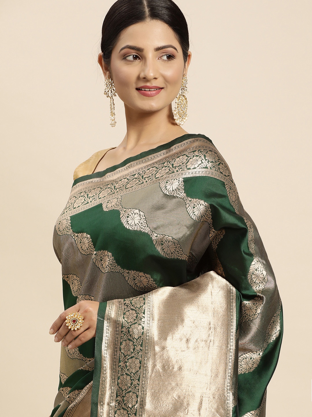 

APPLIX STYLE Woven Design Zari Pure Silk Banarasi Saree, Green