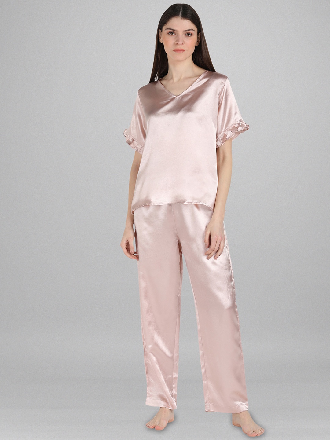 

Fashfun Women Satin Night suit, Pink
