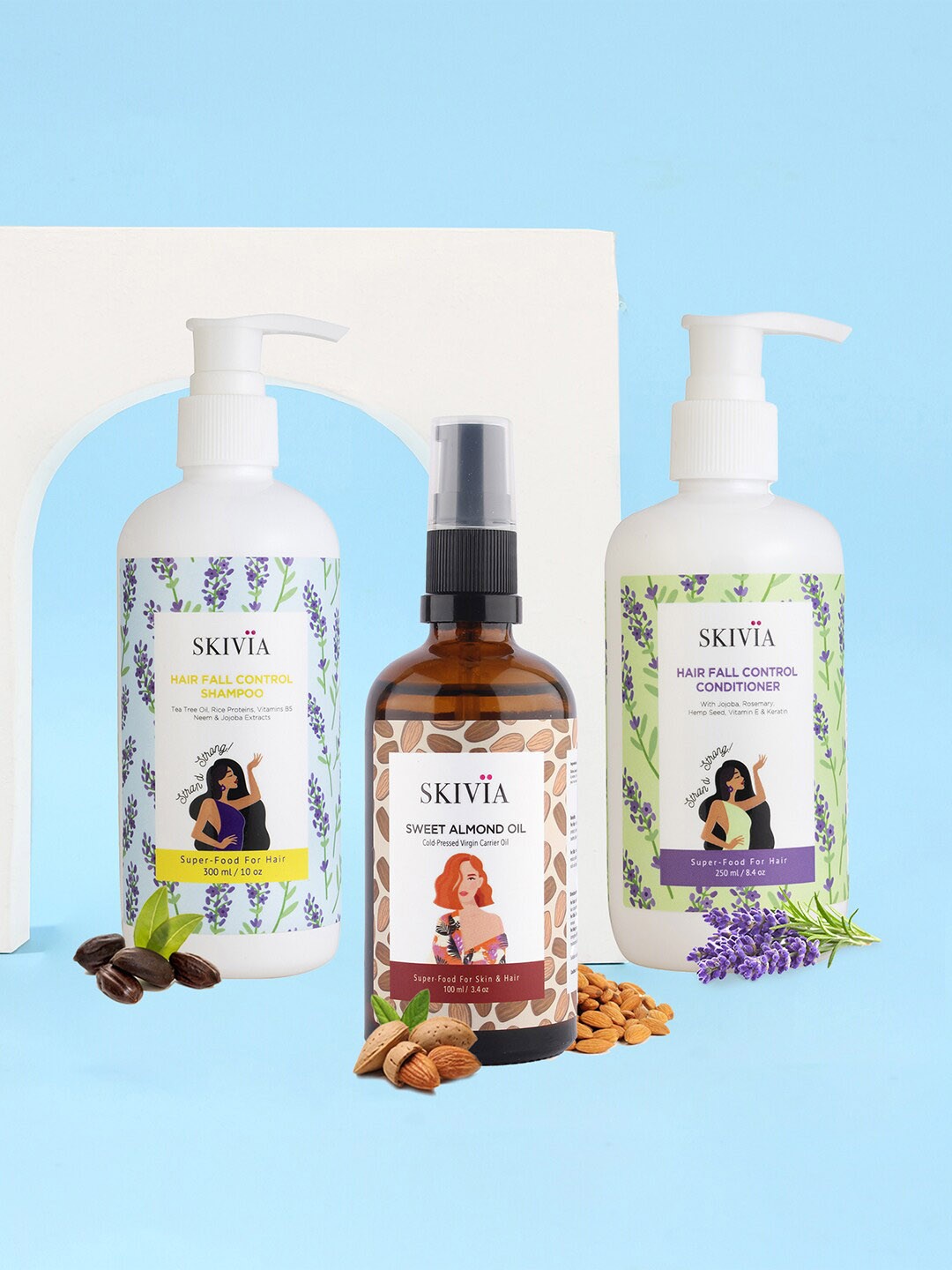 

SKIVIA 3-Pcs Shampoo With Conditioner & Curry Patta Oil, Transparent