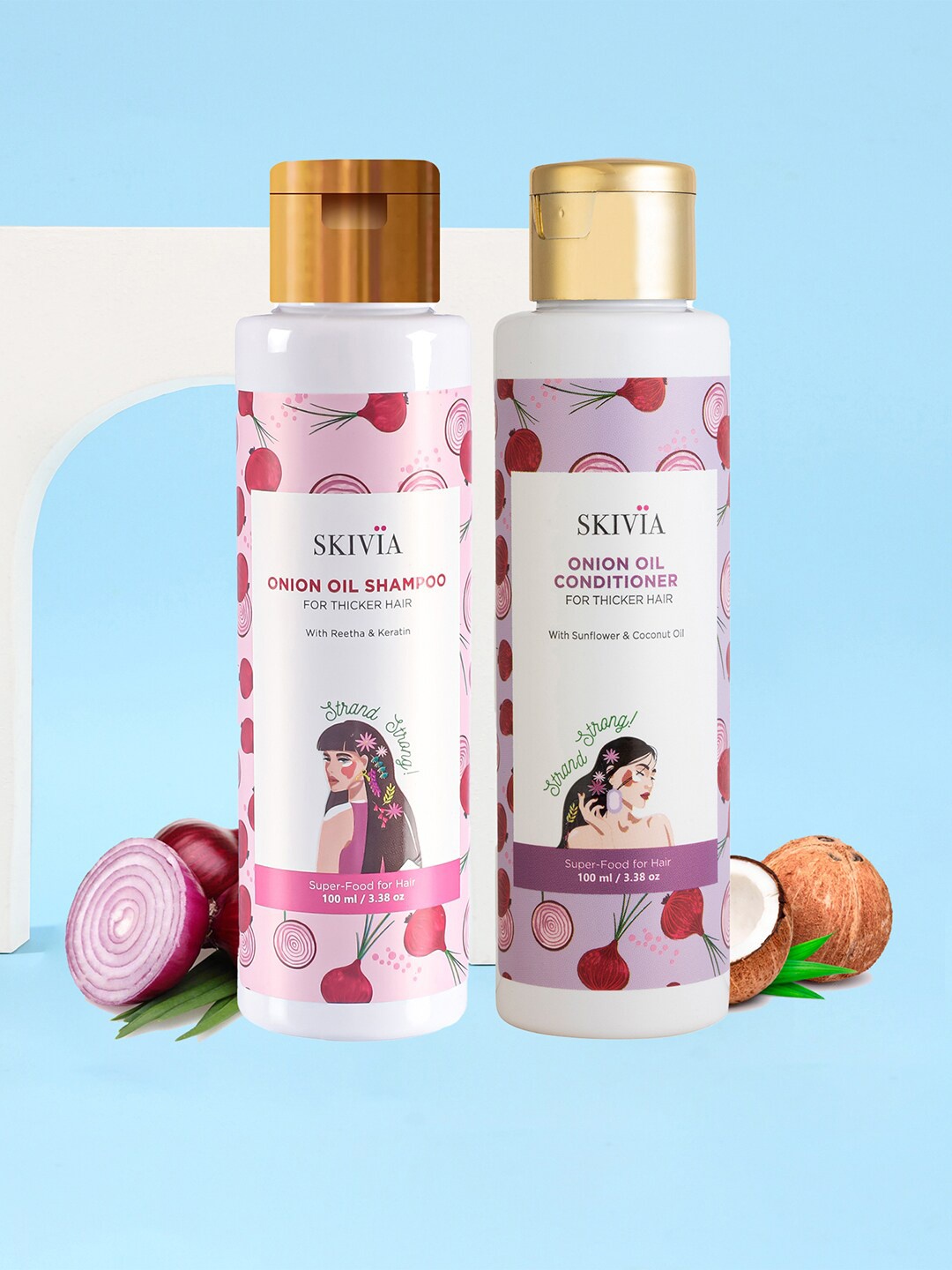 

SKIVIA Set of 2 Onion+Keratin Shampoo & Conditioner Set - 100 ml each, Transparent