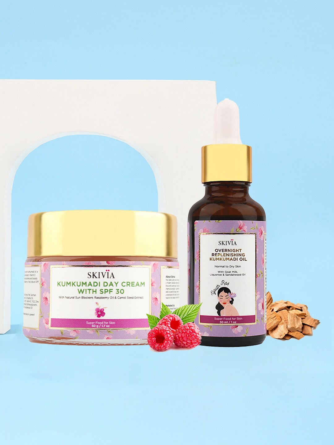 

SKIVIA Set Of Kumkumadi Day SPF 30 Cream (50g) & Overnight Replenishing Oil (30ml), Transparent