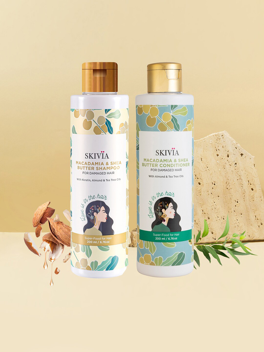 

SKIVIA Set of Macadamia & Shea Butter Shampoo & Conditioner - 400 ml, Transparent