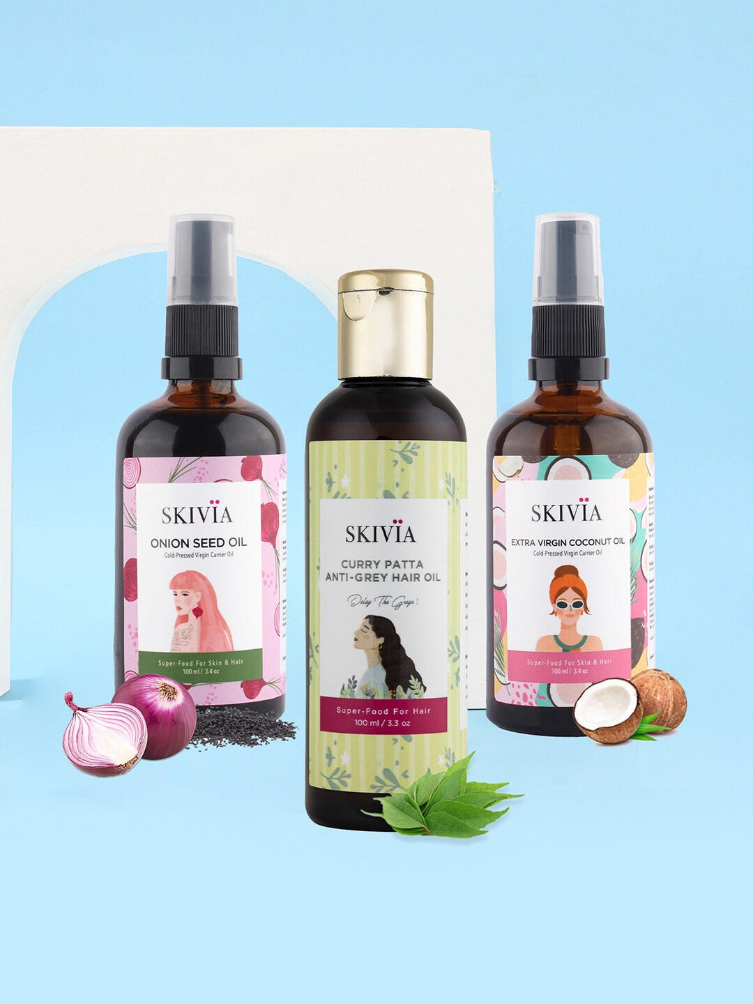 

SKIVIA Set Of 3 Complete Hair Care Oil Combo, Transparent