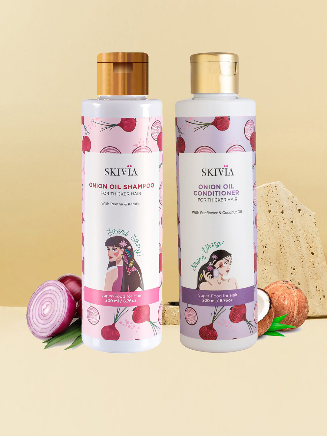 

SKIVIA Set of 2 Onion Oil Hair Shampoo & Conditioner - 200 ml Each, Transparent