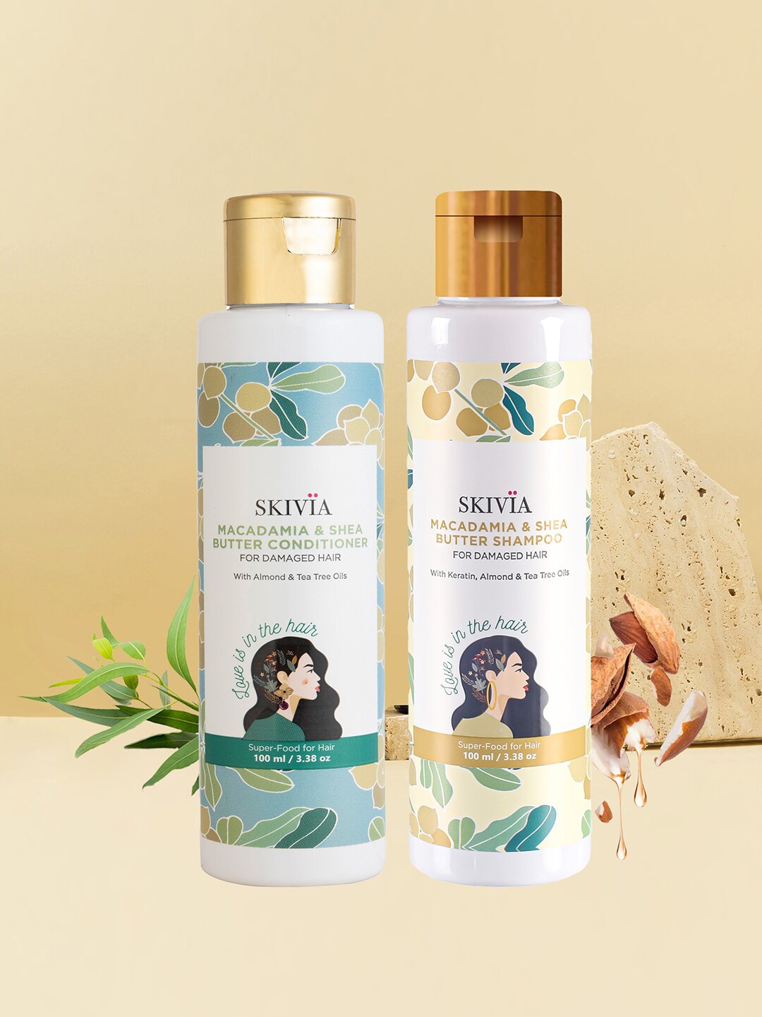 

SKIVIA Set Of Macadamia Shea Butter Shampoo & Conditioner - 200 ml Each, Transparent