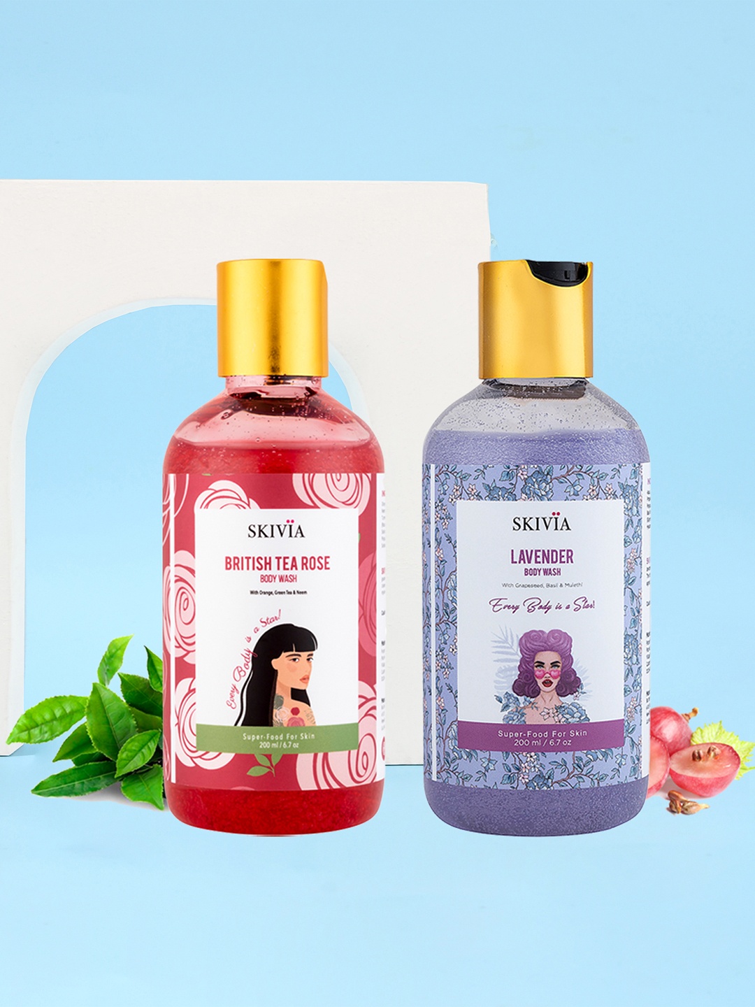 

SKIVIA Divine Aroma Body Wash Duo - 200 ml Each, Transparent