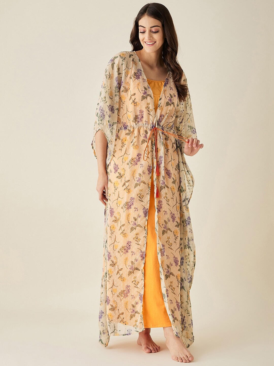 

The Kaftan Company Floral Printed Maxi Nightdress, Orange