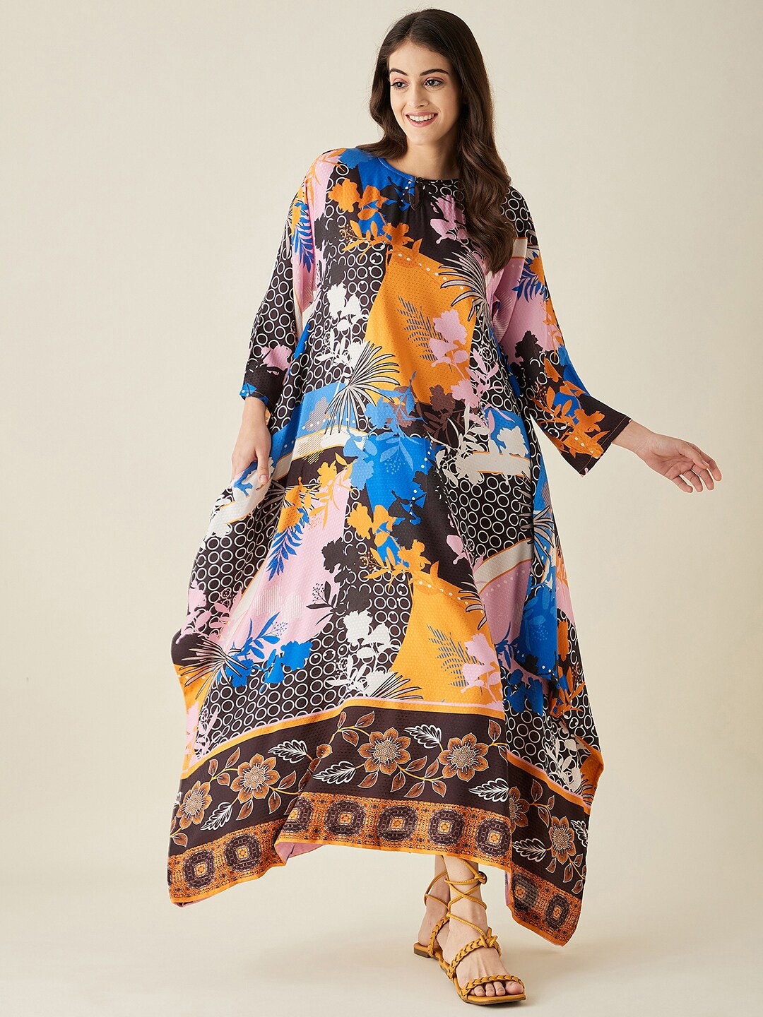 

The Kaftan Company Abstract Printed Maxi Nightdress, Yellow