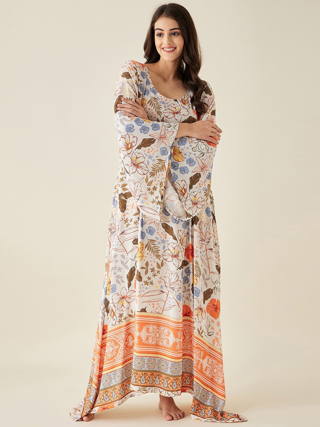 

The Kaftan Company Floral Printed Maxi Nightdress, White