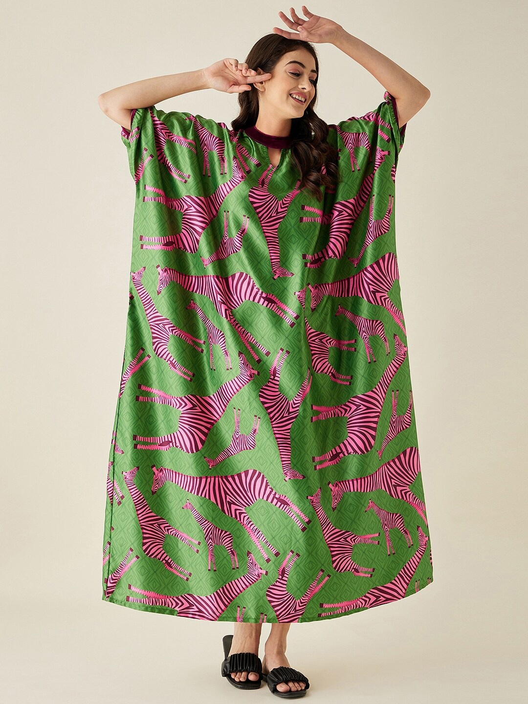 

The Kaftan Company Printed Maxi Nightdress, Green