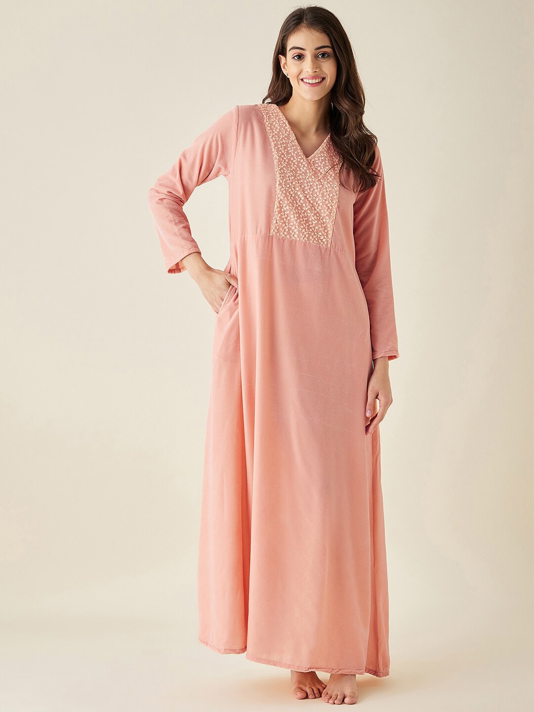 

The Kaftan Company Printed Maxi Nightdress, Peach